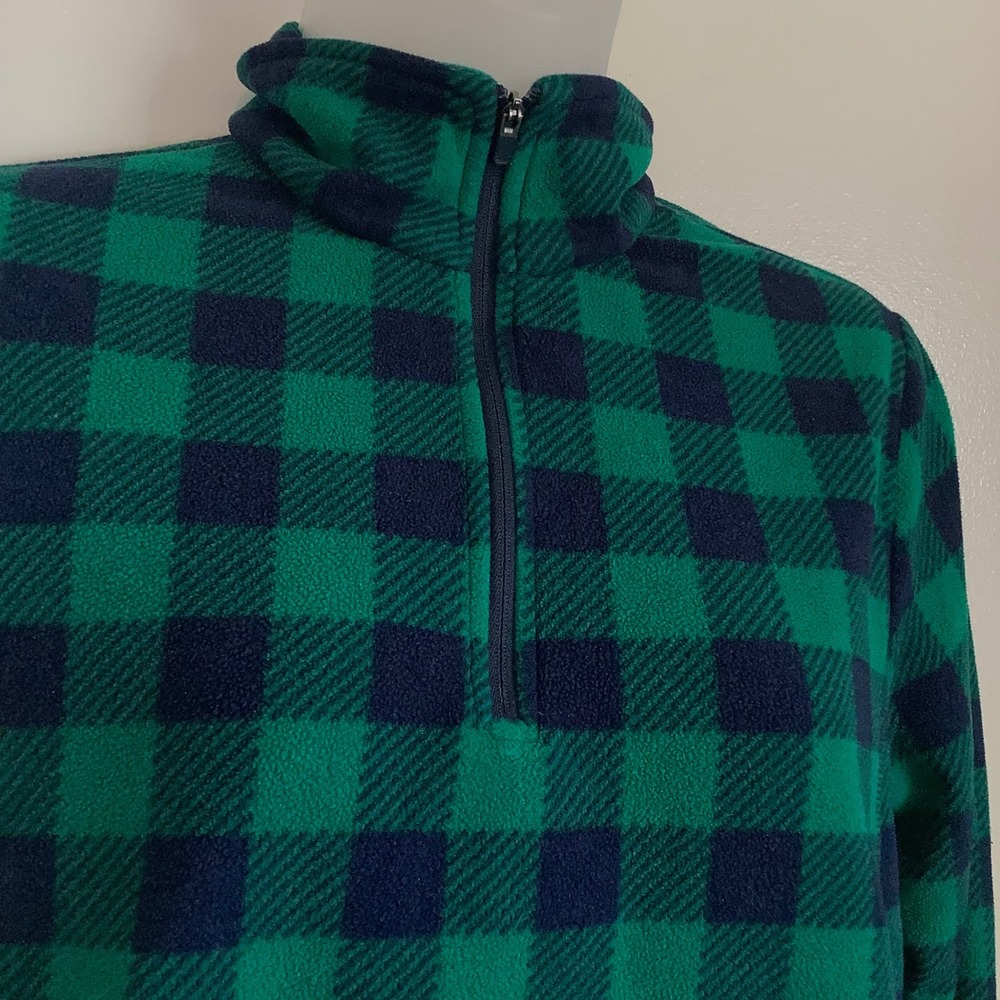 Lands' End Womens Green Navy Buffalo Plaid Fleece Quarter Zip Pullover Small 6-8